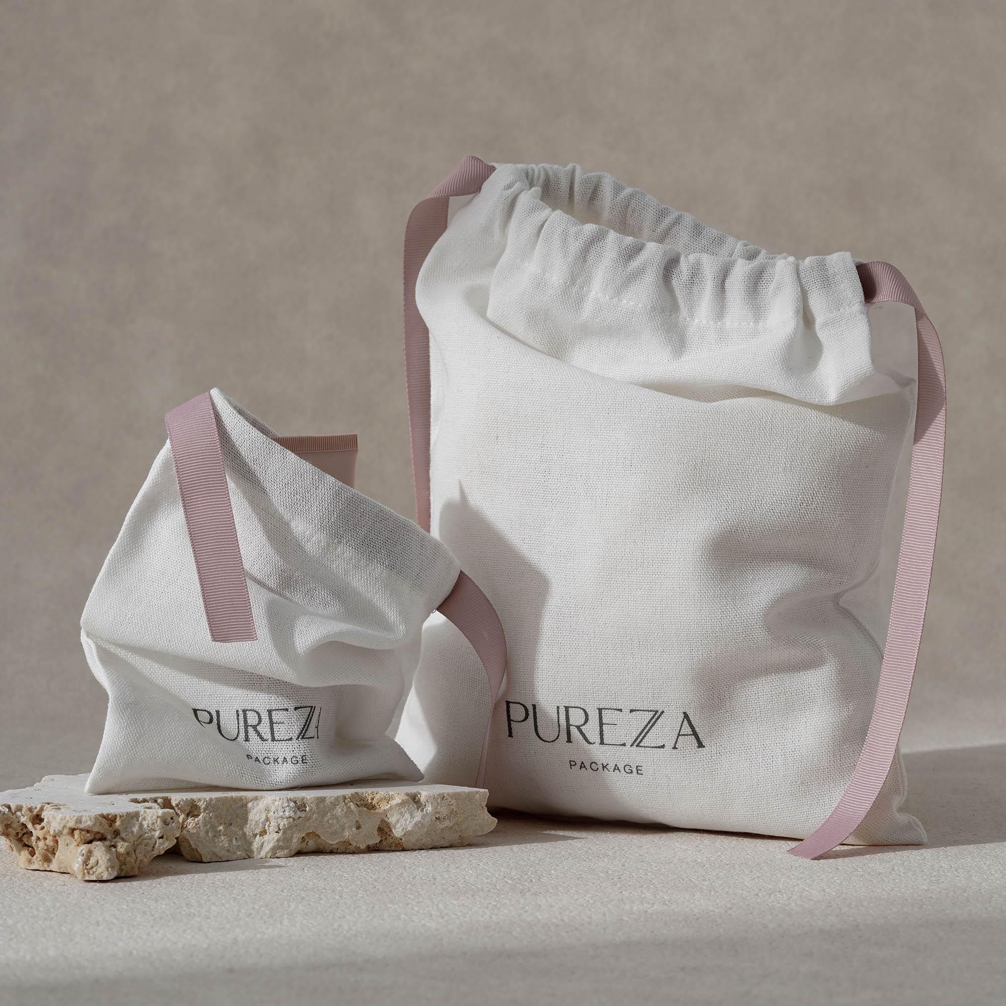コットン巾着袋 エコフレンドリー 再利用可能ポーチ サテンリ - Luxury Skincare Packaging のレビューと価格